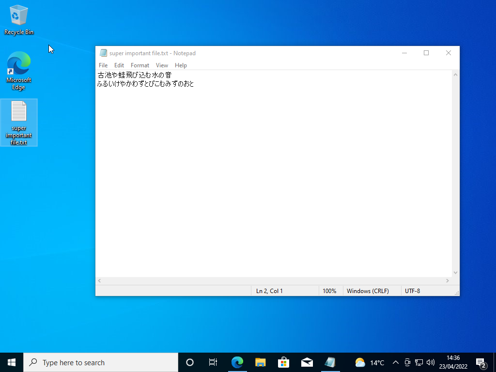 Example file on a fresh install of windows